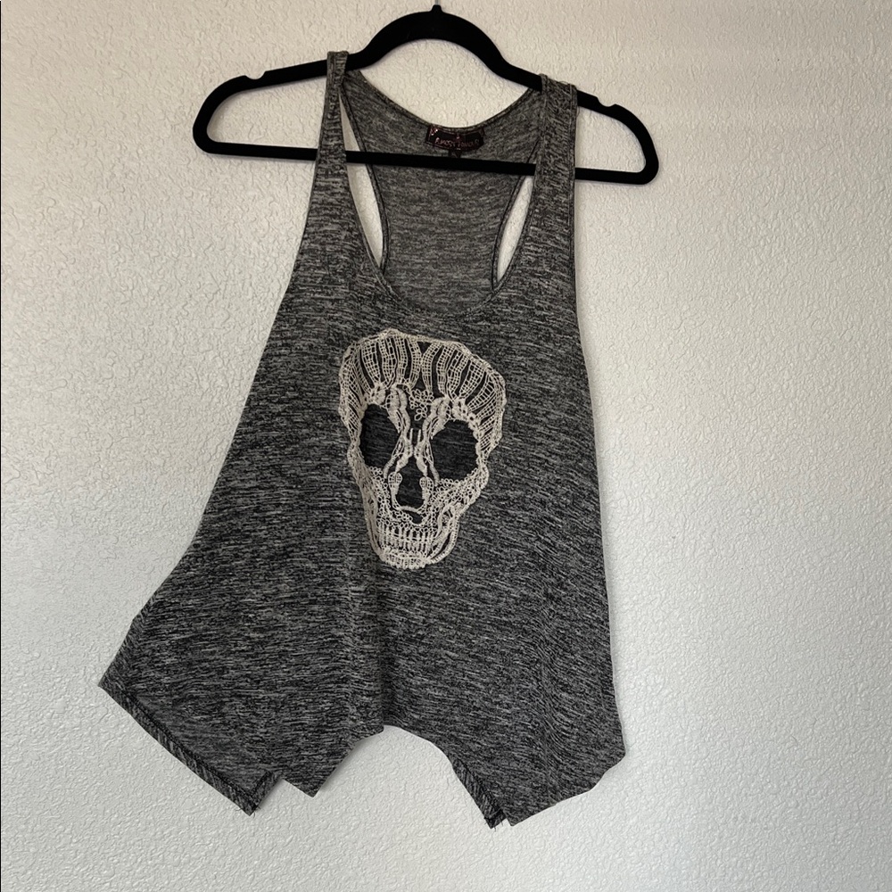 Almost Famous Charcoal Skull Lace Tank